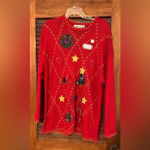 VINTAGE UGLY CHRISTMAS SWEATER  w Sequins, Stitching, & Bows 🎄🎅🏾 Size XL